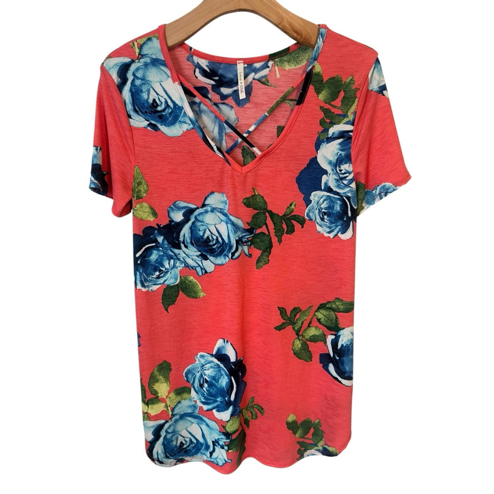 Lime & Chili Blouse Women's Medium Salmon Floral V Neck